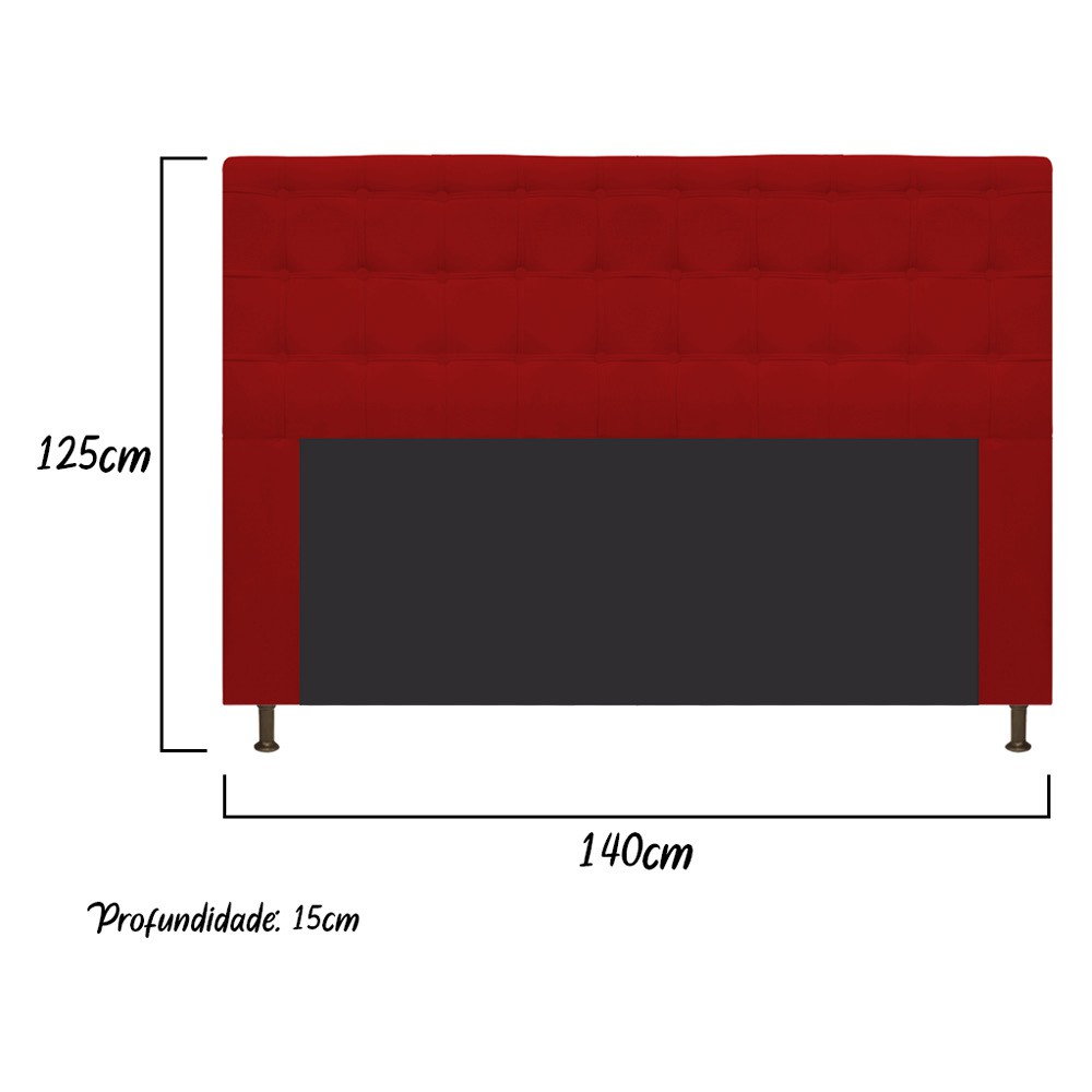Cabeceira Estofada Dama 140 cm Casal Com Botonê  Suede Vermelho - Amarena Móveis