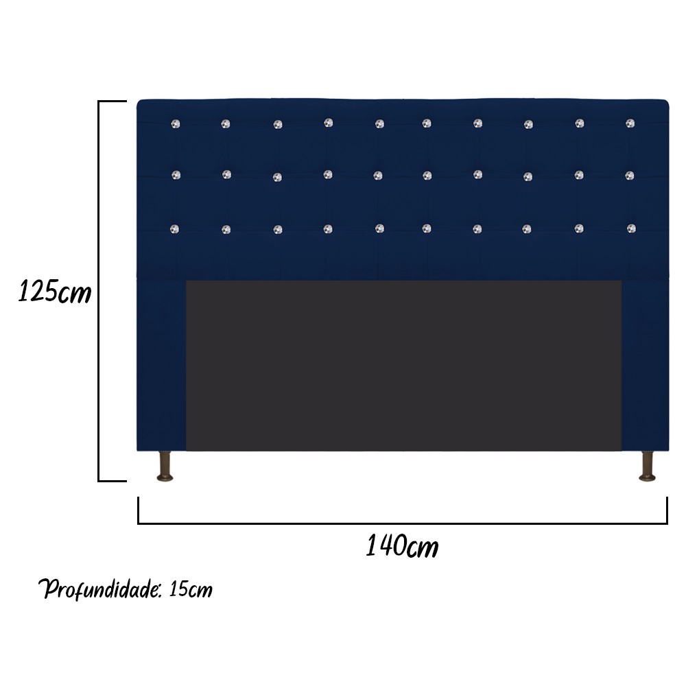 Cabeceira Estofada Dama 140 cm Casal Com Strass  Suede Azul Marinho - Amarena Móveis