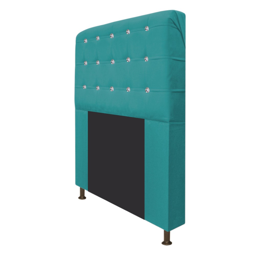 Cabeceira Estofada Dama 140 cm Casal Com Strass  Suede Azul Turquesa - Amarena Móveis