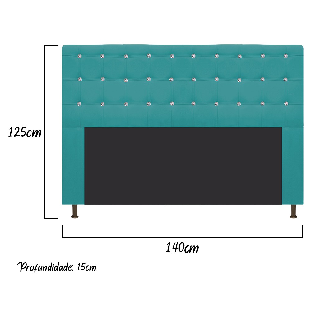 Cabeceira Estofada Dama 140 cm Casal Com Strass  Suede Azul Turquesa - Amarena Móveis