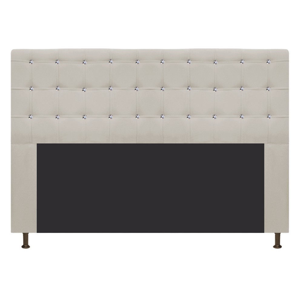 Cabeceira Estofada Dama 140 cm Casal Com Strass  Suede Bege - Amarena Móveis