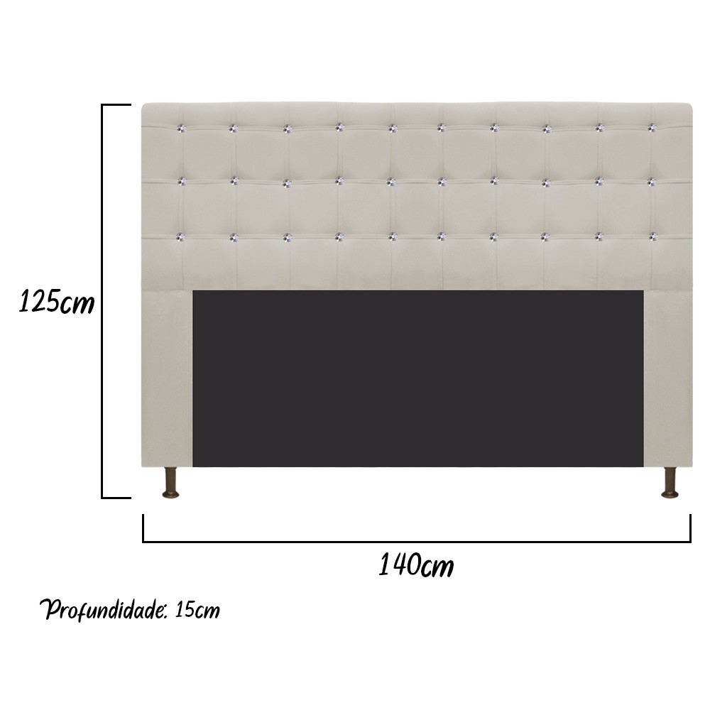 Cabeceira Estofada Dama 140 cm Casal Com Strass  Suede Bege - Amarena Móveis