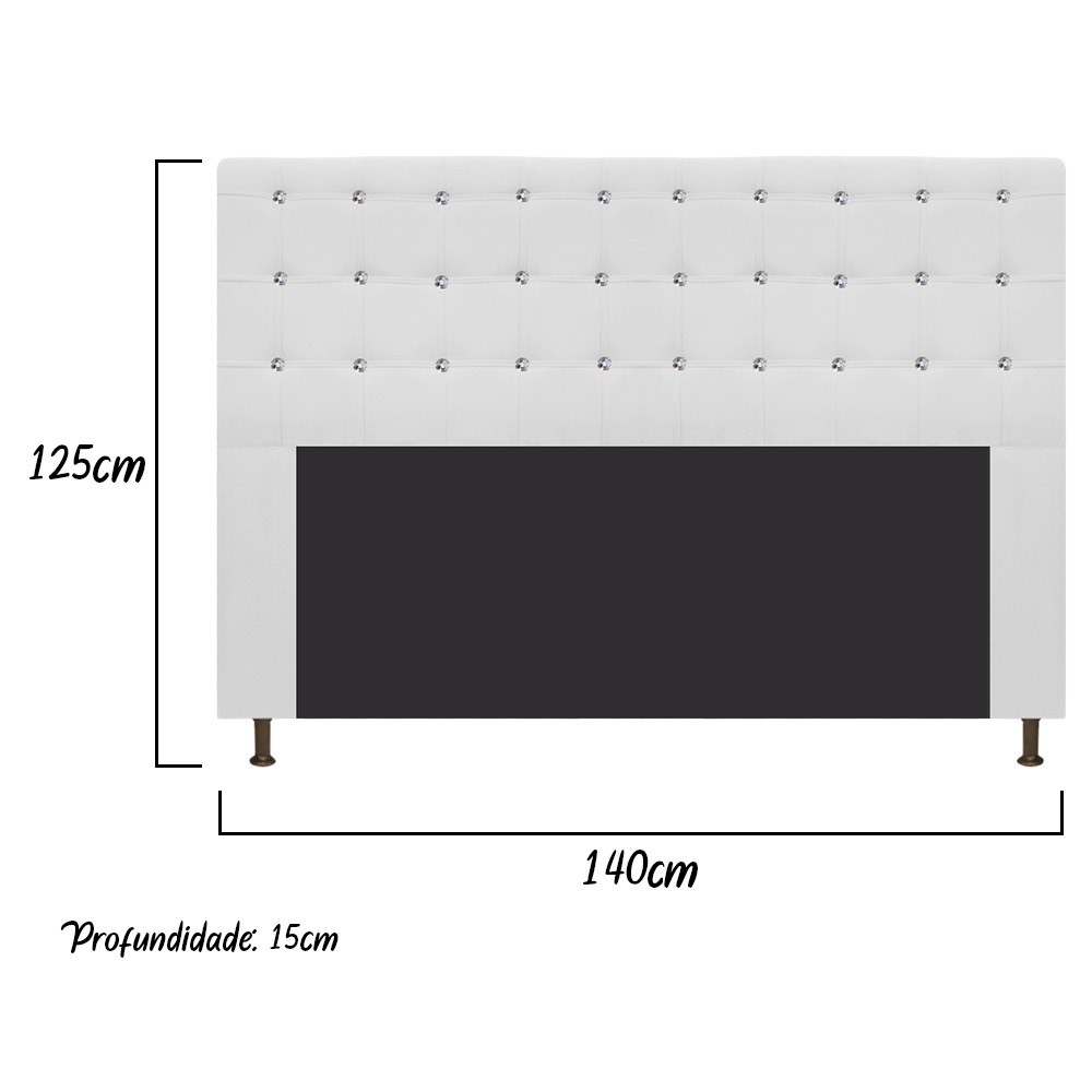 Cabeceira Estofada Dama 140 cm Casal Com Strass  Suede Branco - Amarena Móveis