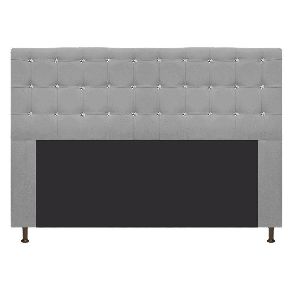 Cabeceira Estofada Dama 140 cm Casal Com Strass  Suede Cinza - Amarena Móveis