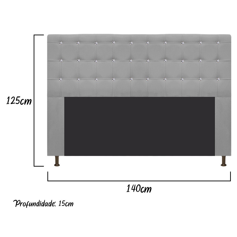 Cabeceira Estofada Dama 140 cm Casal Com Strass  Suede Cinza - Amarena Móveis