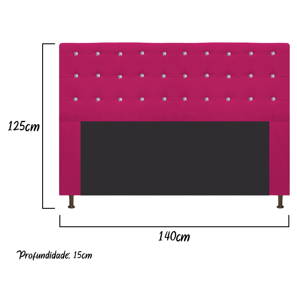 Cabeceira Estofada Dama 140 cm Casal Com Strass  Suede Pink - Amarena Móveis
