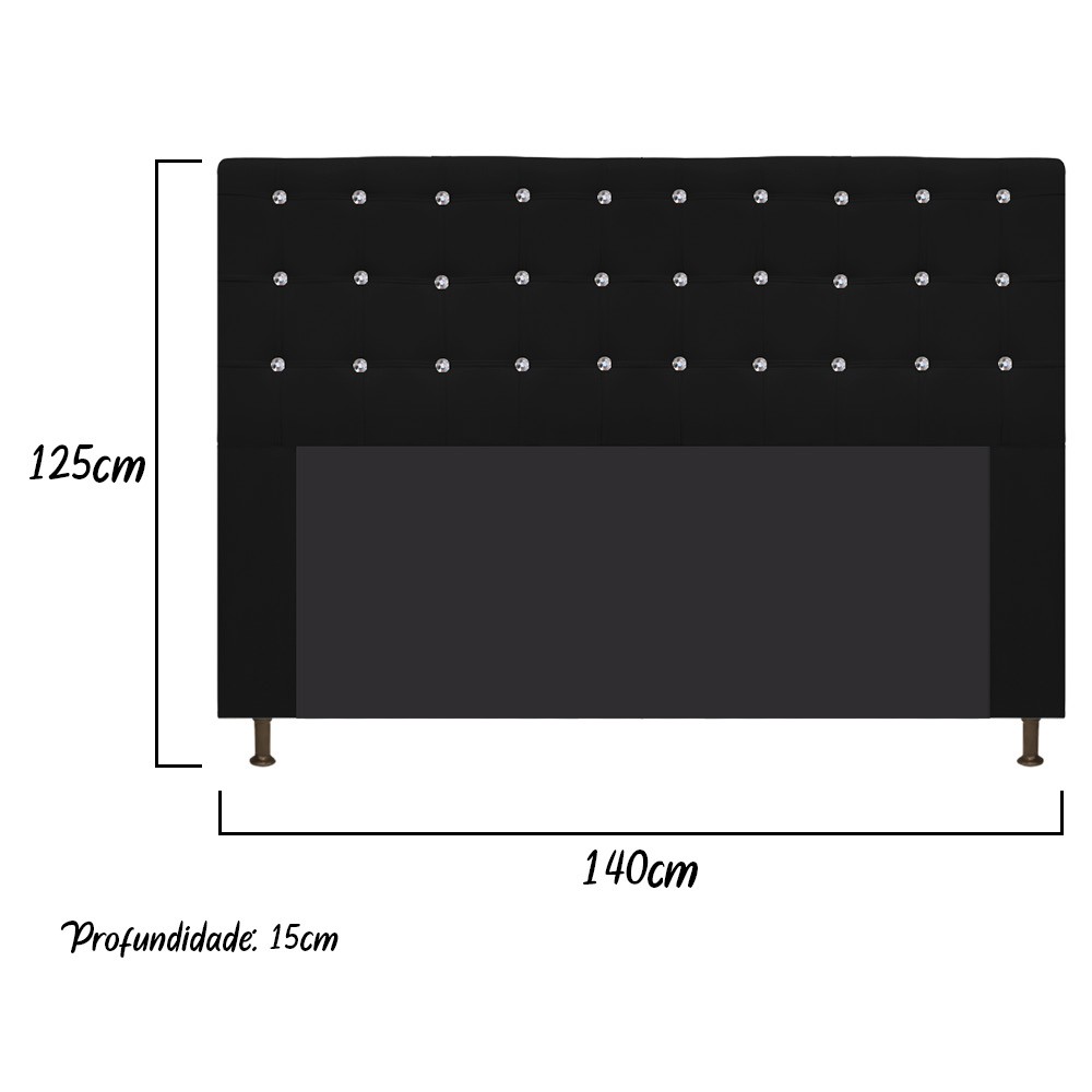 Cabeceira Estofada Dama 140 cm Casal Com Strass  Suede Preto - Amarena Móveis