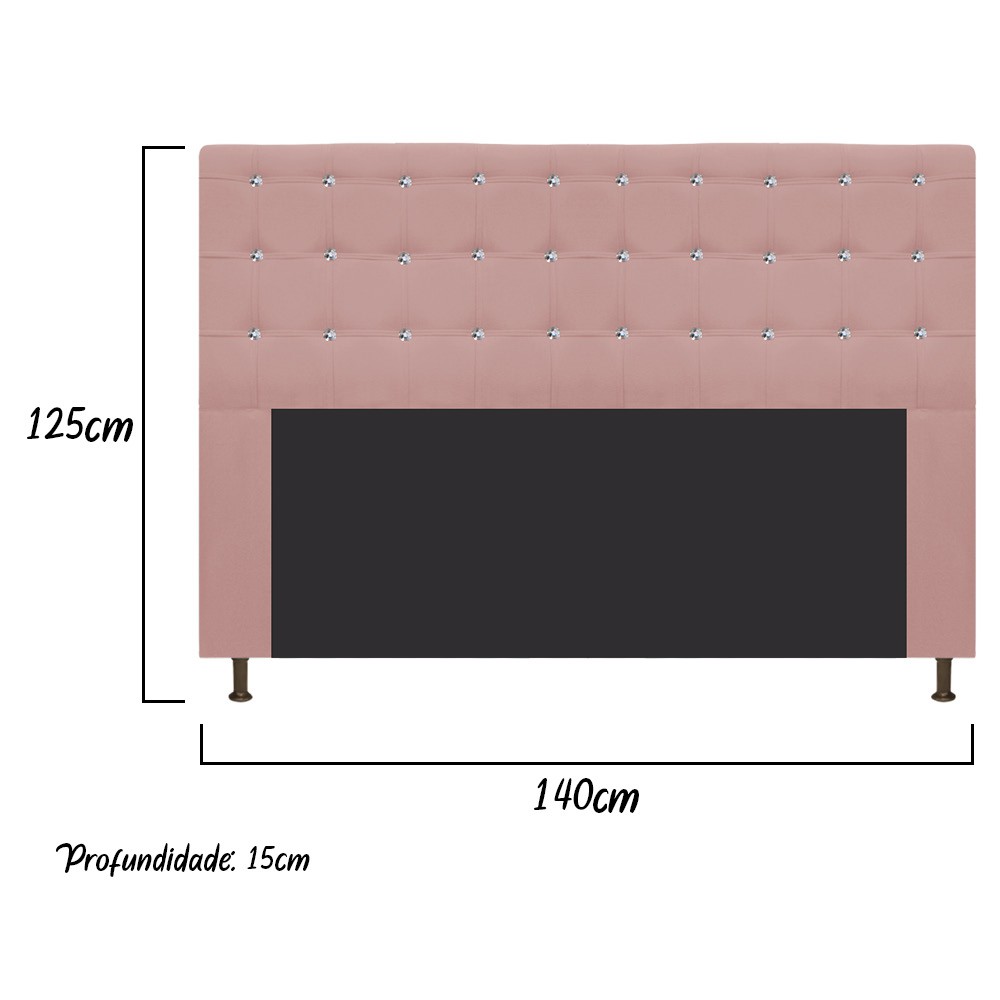 Cabeceira Estofada Dama 140 cm Casal Com Strass  Suede Rosê - Amarena Móveis