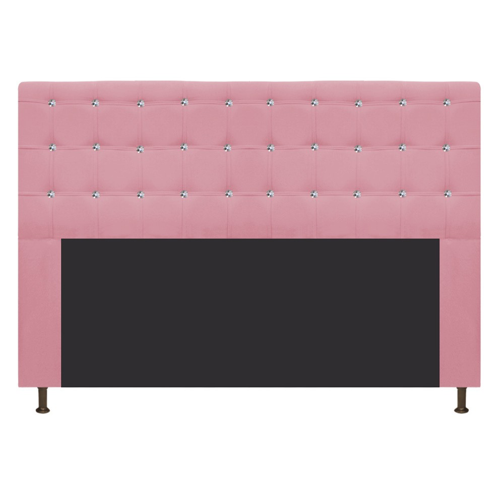 Cabeceira Estofada Dama 140 cm Casal Com Strass  Suede Rosa Bebê - Amarena Móveis