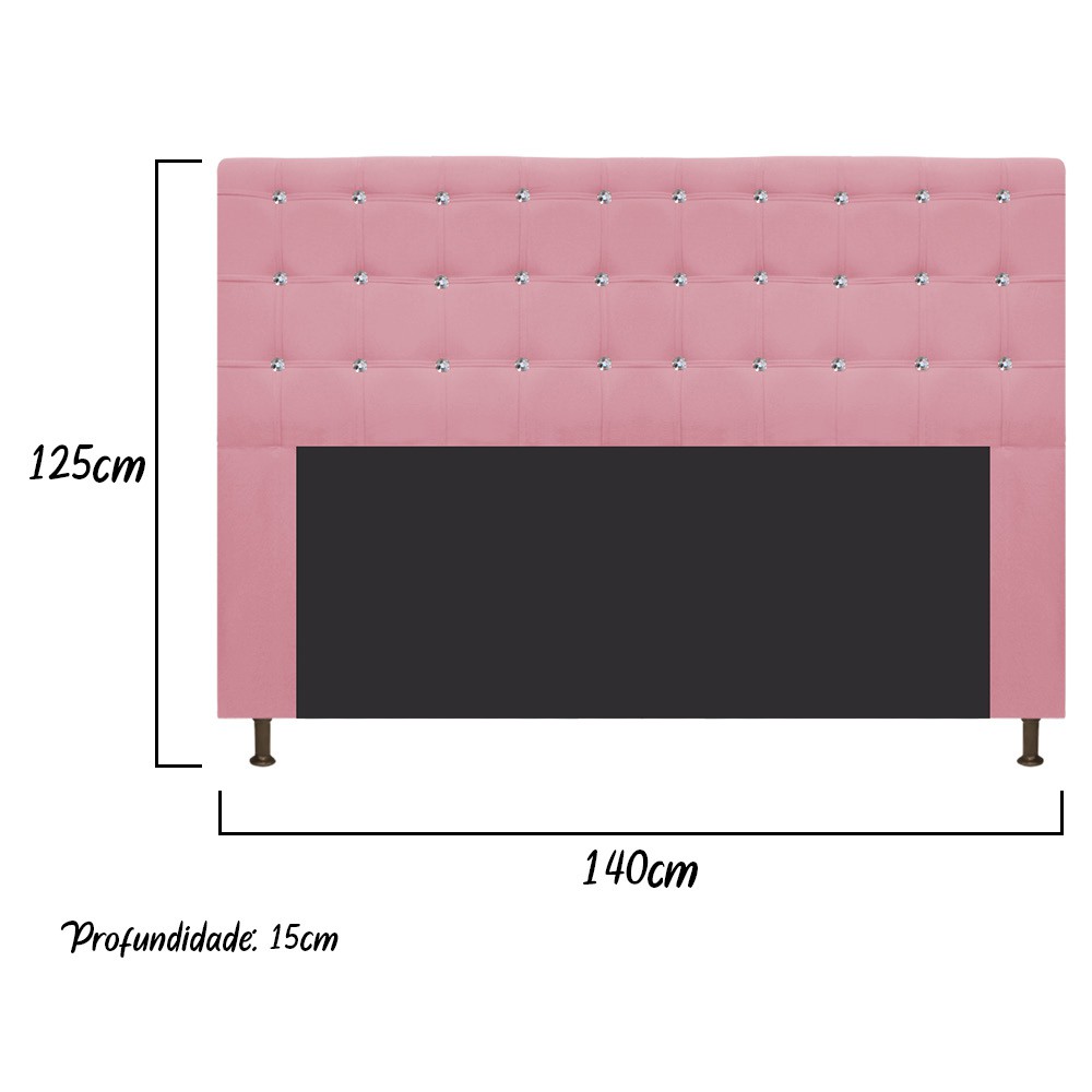 Cabeceira Estofada Dama 140 cm Casal Com Strass  Suede Rosa Bebê - Amarena Móveis