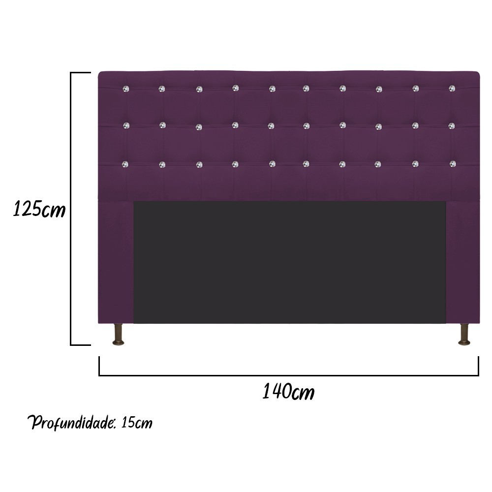Cabeceira Estofada Dama 140 cm Casal Com Strass  Suede Roxo - Amarena Móveis