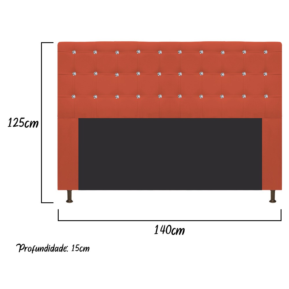 Cabeceira Estofada Dama 140 cm Casal Com Strass  Suede Terracota - Amarena Móveis