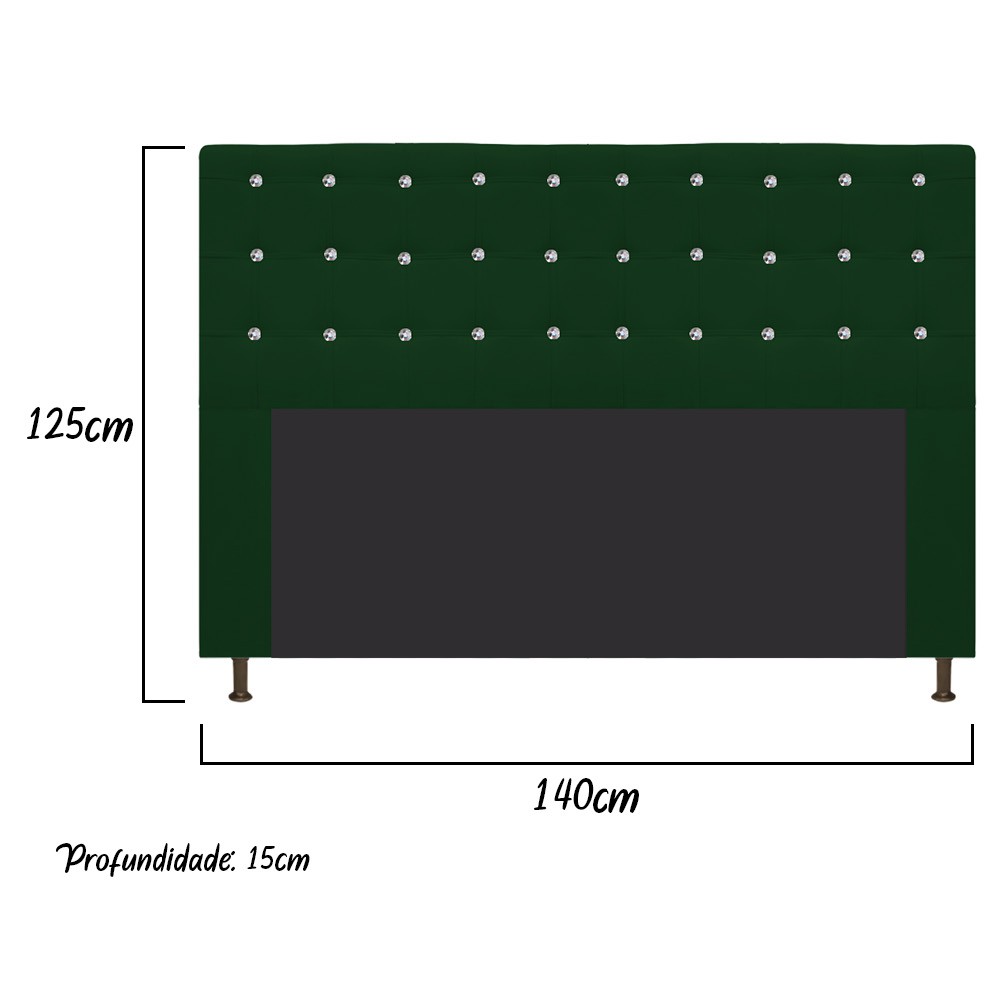 Cabeceira Estofada Dama 140 cm Casal Com Strass  Suede Verde - Amarena Móveis