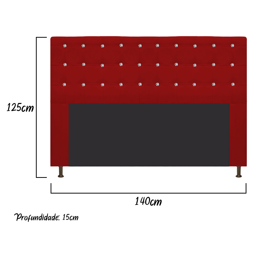 Cabeceira Estofada Dama 140 cm Casal Com Strass  Suede Vermelho - Amarena Móveis