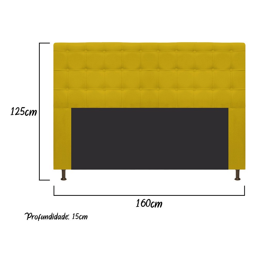 Cabeceira Estofada Dama 160 cm Queen Size Com Botonê Suede Amarelo - Amarena Móveis