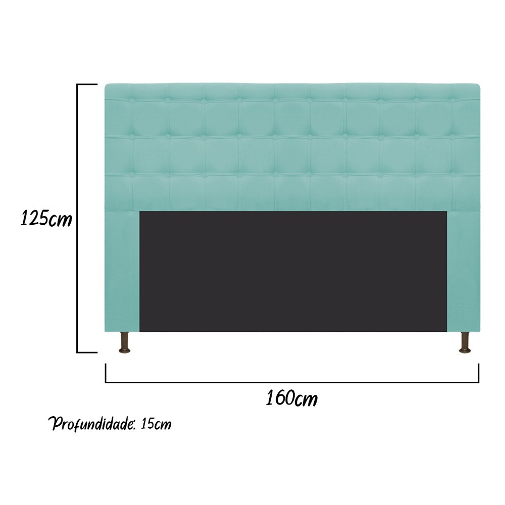 Cabeceira Estofada Dama 160 cm Queen Size Com Botonê Suede Azul Tiffany - Amarena Móveis