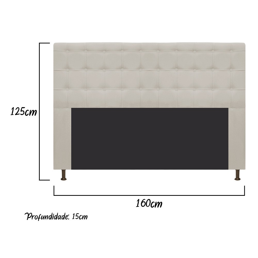 Cabeceira Estofada Dama 160 cm Queen Size Com Botonê Suede Bege - Amarena Móveis