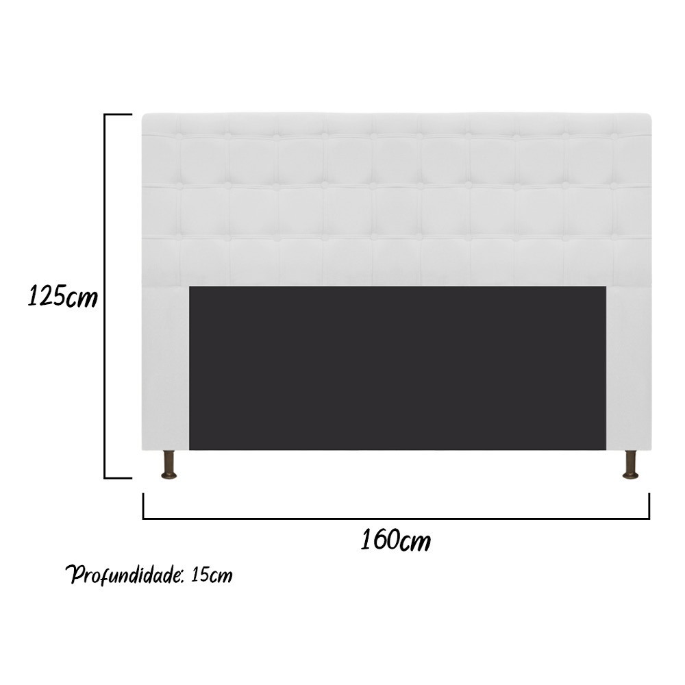 Cabeceira Estofada Dama 160 cm Queen Size Com Botonê Suede Branco - Amarena Móveis