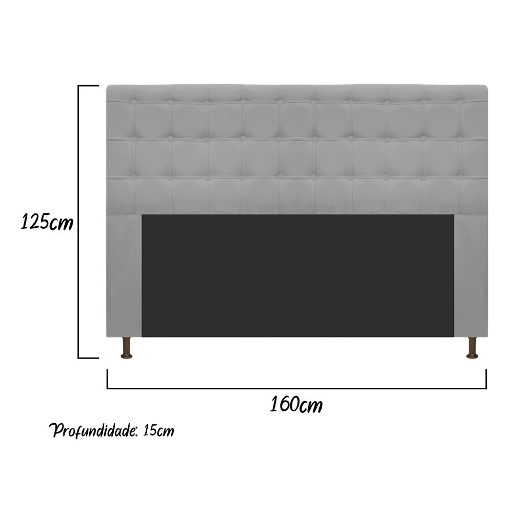 Cabeceira Estofada Dama 160 cm Queen Size Com Botonê Suede Cinza - Amarena Móveis
