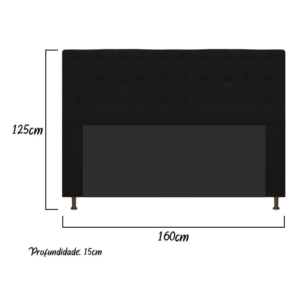 Cabeceira Estofada Dama 160 cm Queen Size Com Botonê Suede Preto - Amarena Móveis
