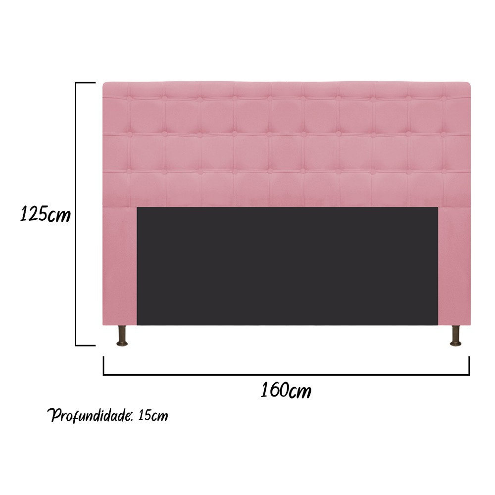 Cabeceira Estofada Dama 160 cm Queen Size Com Botonê Suede Rosa Bebê - Amarena Móveis