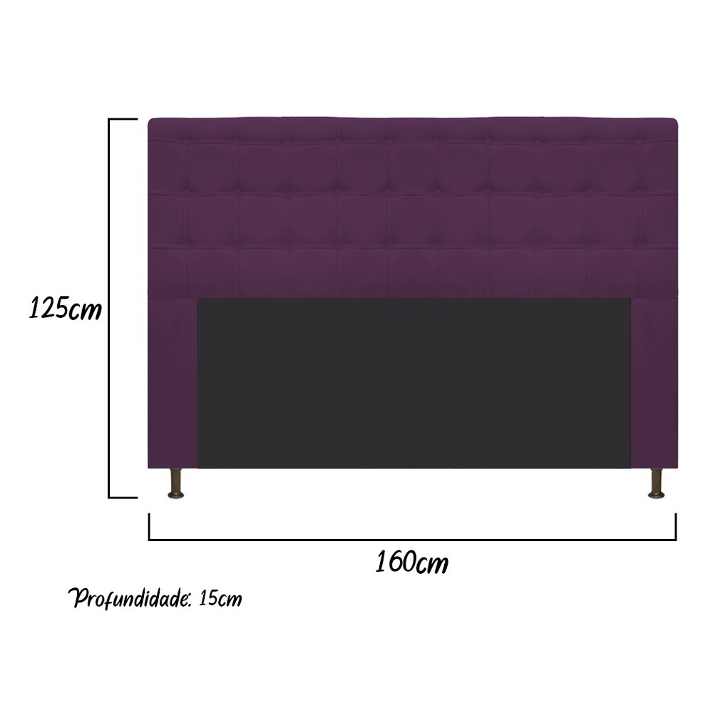 Cabeceira Estofada Dama 160 cm Queen Size Com Botonê Suede Roxo - Amarena Móveis