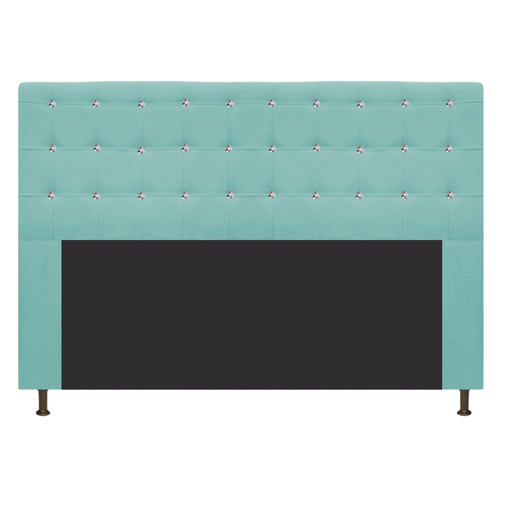 Cabeceira Estofada Dama 160 cm Queen Size Com Strass Suede Azul Tiffany - Amarena Móveis