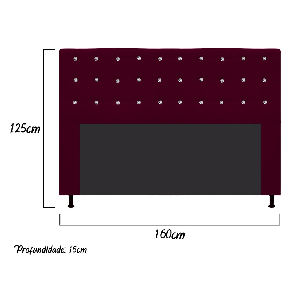 Cabeceira Estofada Dama 160 cm Queen Size Com Strass Suede Bordô - Amarena Móveis