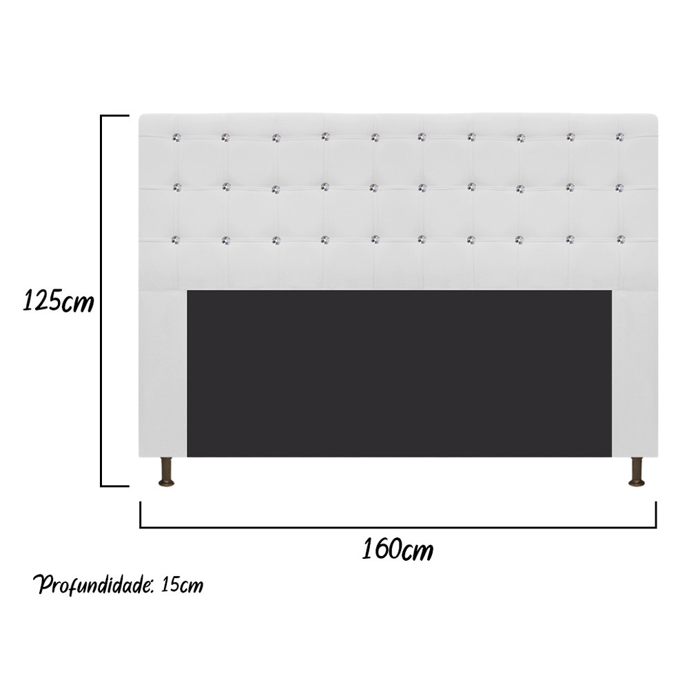 Cabeceira Estofada Dama 160 cm Queen Size Com Strass Suede Branco - Amarena Móveis