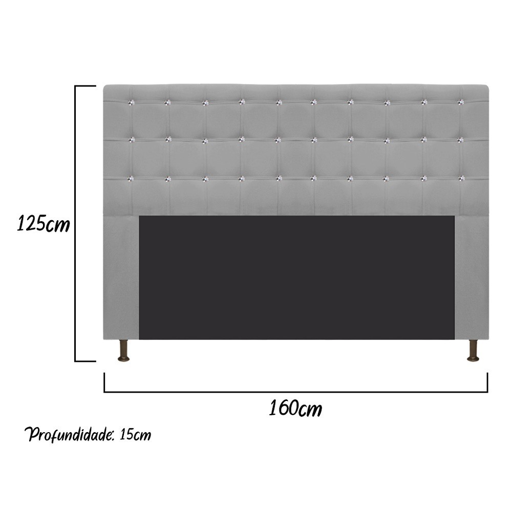 Cabeceira Estofada Dama 160 cm Queen Size Com Strass Suede Cinza - Amarena Móveis