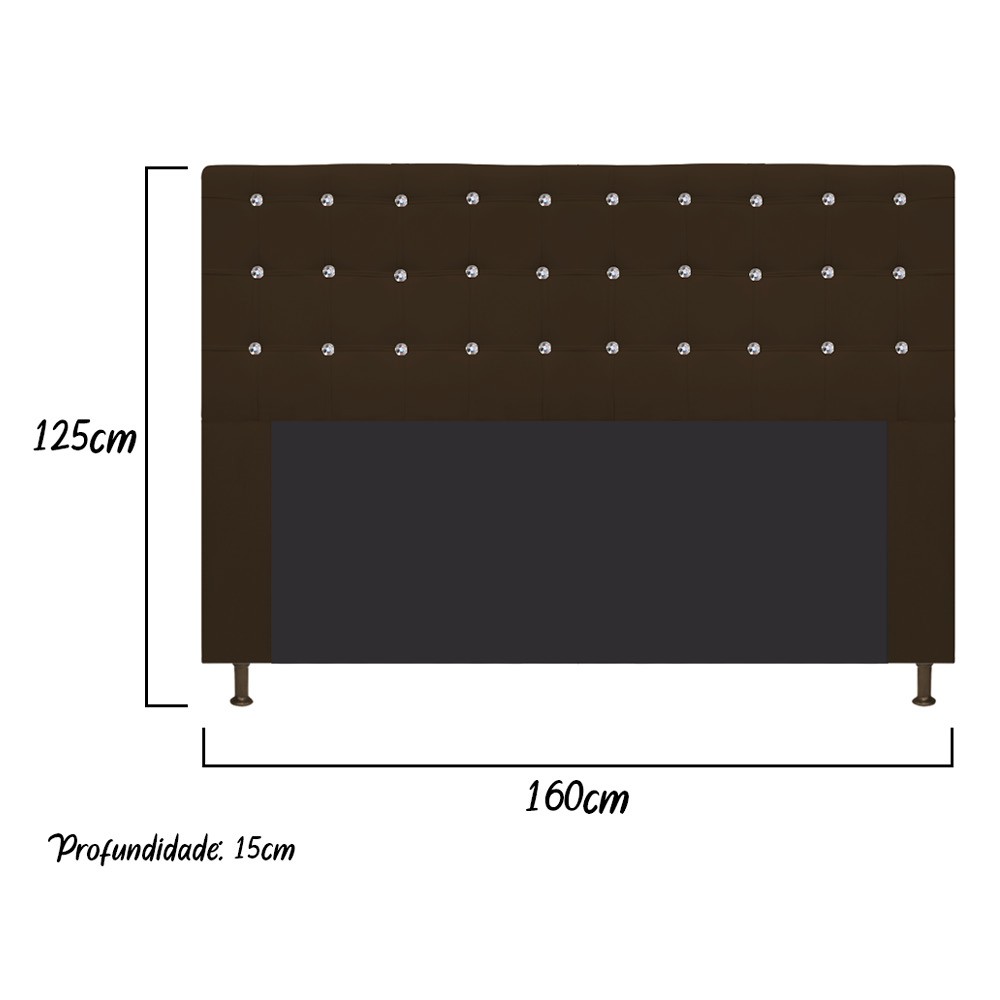 Cabeceira Estofada Dama 160 cm Queen Size Com Strass Suede Marrom - Amarena Móveis