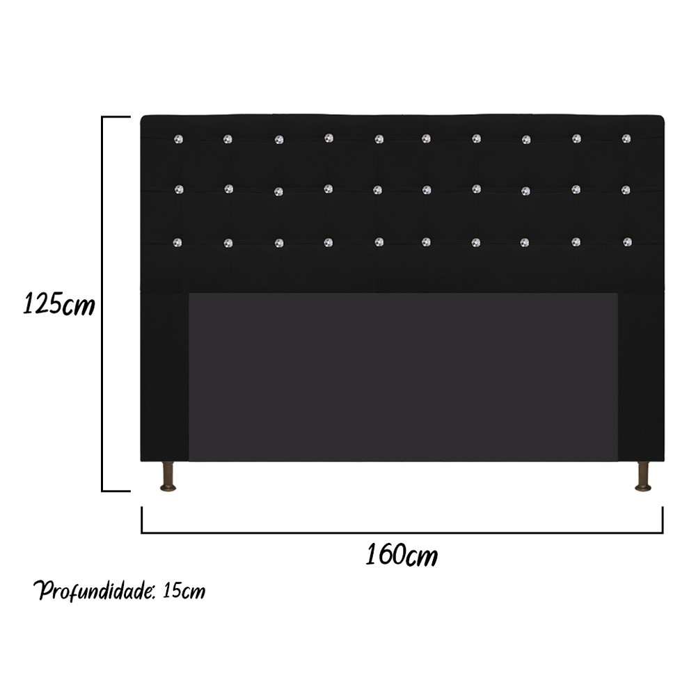 Cabeceira Estofada Dama 160 cm Queen Size Com Strass Suede Preto - Amarena Móveis