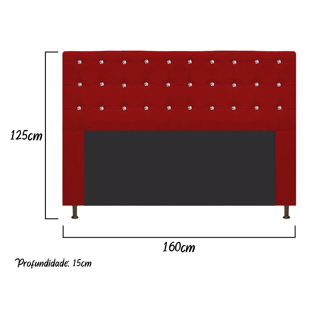 Cabeceira Estofada Dama 160 cm Queen Size Com Strass Suede Vermelho - Amarena Móveis
