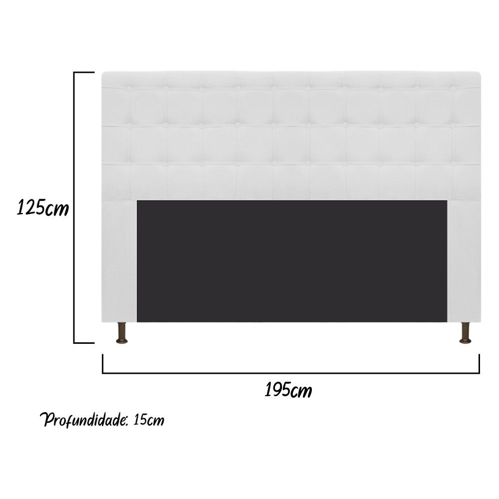 Cabeceira Estofada Dama 195 cm King Size Com Botonê Suede Branco - Amarena Móveis