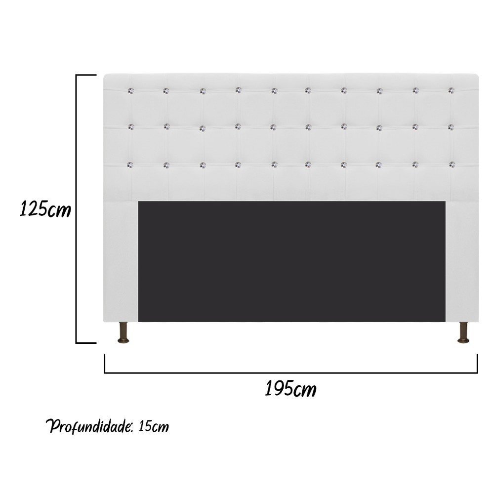 Cabeceira Estofada Dama 195 cm King Size Com Strass Suede Branco - Amarena Móveis