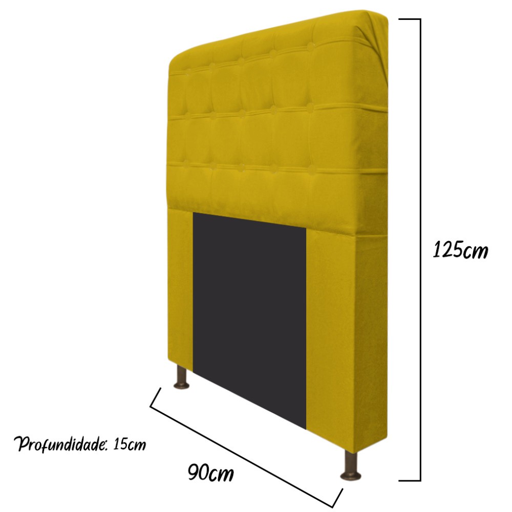Cabeceira Estofada Dama 90 cm Solteiro Com Botonê  Suede Amarelo - Amarena Móveis