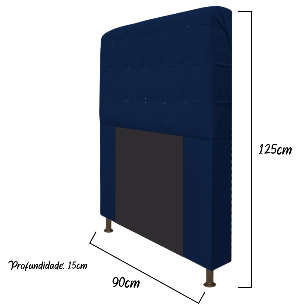 Cabeceira Estofada Dama 90 cm Solteiro Com Botonê  Suede Azul Marinho - Amarena Móveis
