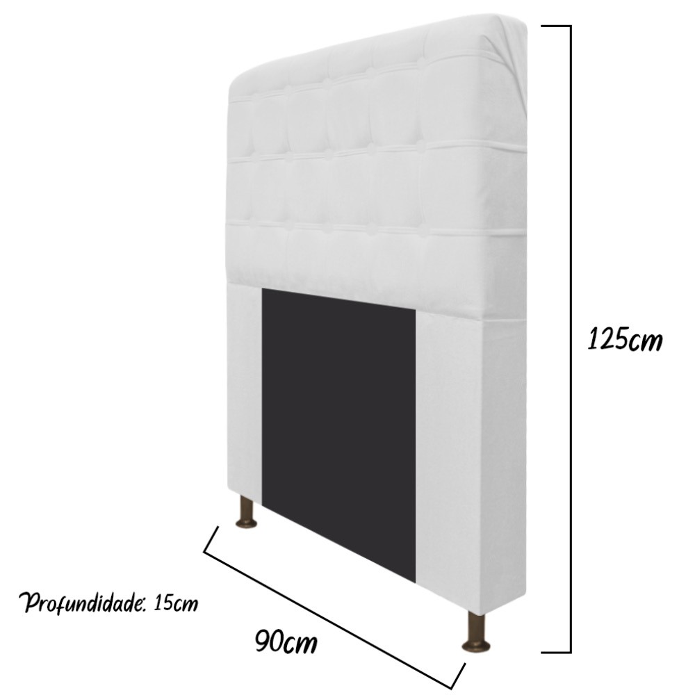 Cabeceira Estofada Dama 90 cm Solteiro Com Botonê  Suede Branco - Amarena Móveis