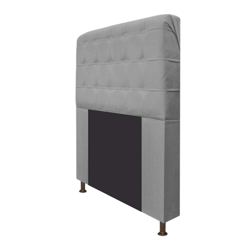 Cabeceira Estofada Dama 90 cm Solteiro Com Botonê  Suede Cinza - Amarena Móveis