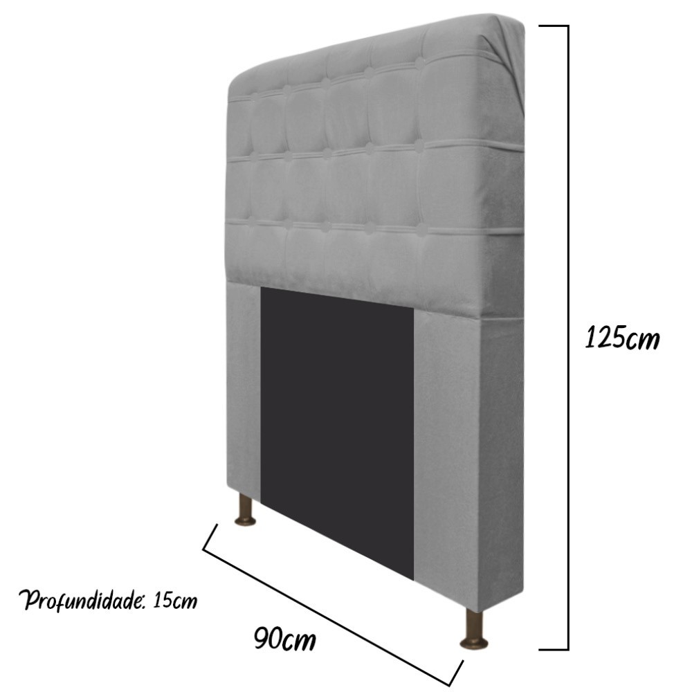 Cabeceira Estofada Dama 90 cm Solteiro Com Botonê  Suede Cinza - Amarena Móveis