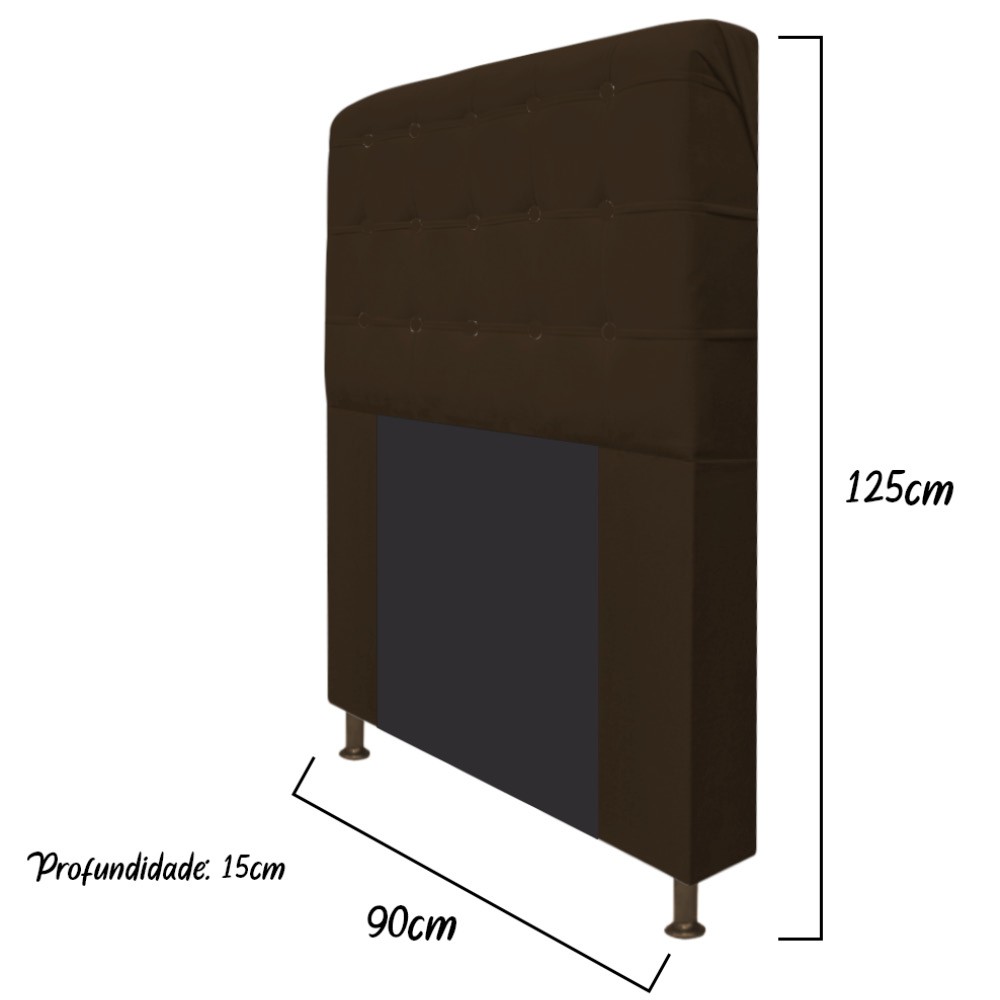 Cabeceira Estofada Dama 90 cm Solteiro Com Botonê  Suede Marrom - Amarena Móveis