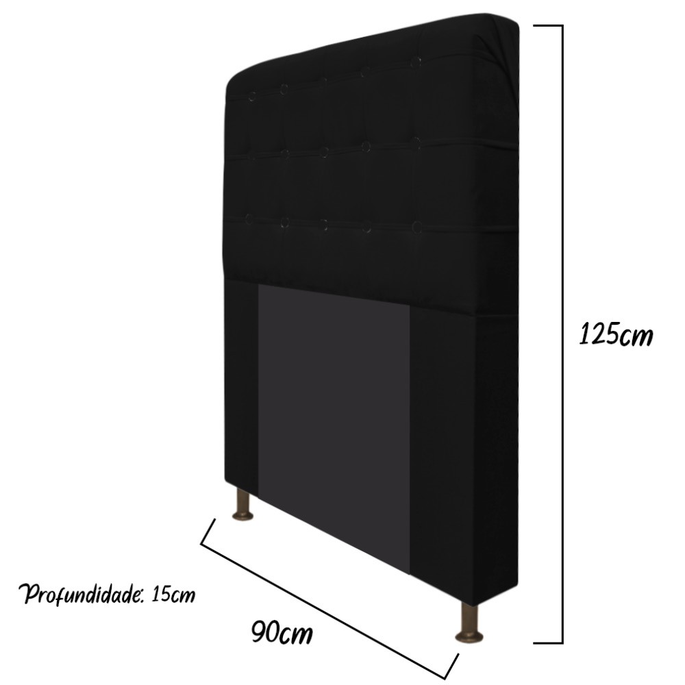 Cabeceira Estofada Dama 90 cm Solteiro Com Botonê  Suede Preto - Amarena Móveis