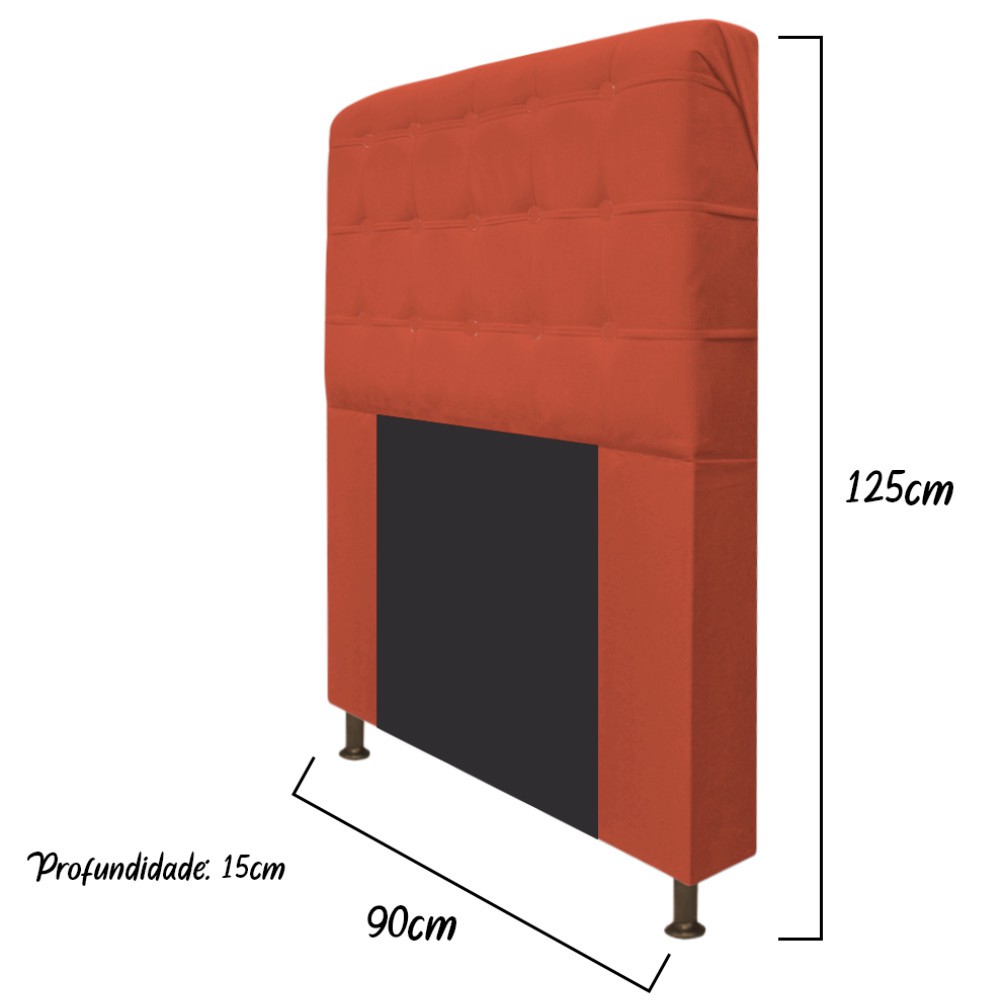 Cabeceira Estofada Dama 90 cm Solteiro Com Botonê  Suede Terracota - Amarena Móveis
