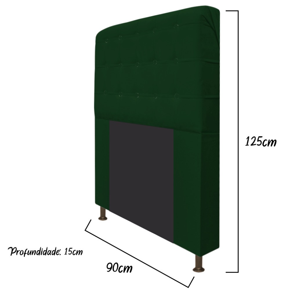Cabeceira Estofada Dama 90 cm Solteiro Com Botonê  Suede Verde - Amarena Móveis