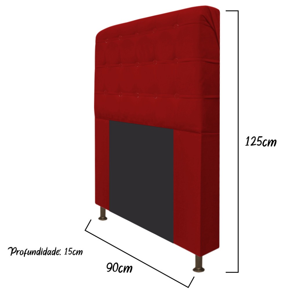 Cabeceira Estofada Dama 90 cm Solteiro Com Botonê  Suede Vermelho - Amarena Móveis