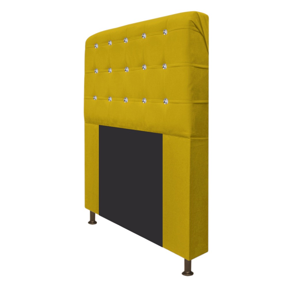 Cabeceira Estofada Dama 90 cm Solteiro Com Strass  Suede Amarelo - Amarena Móveis