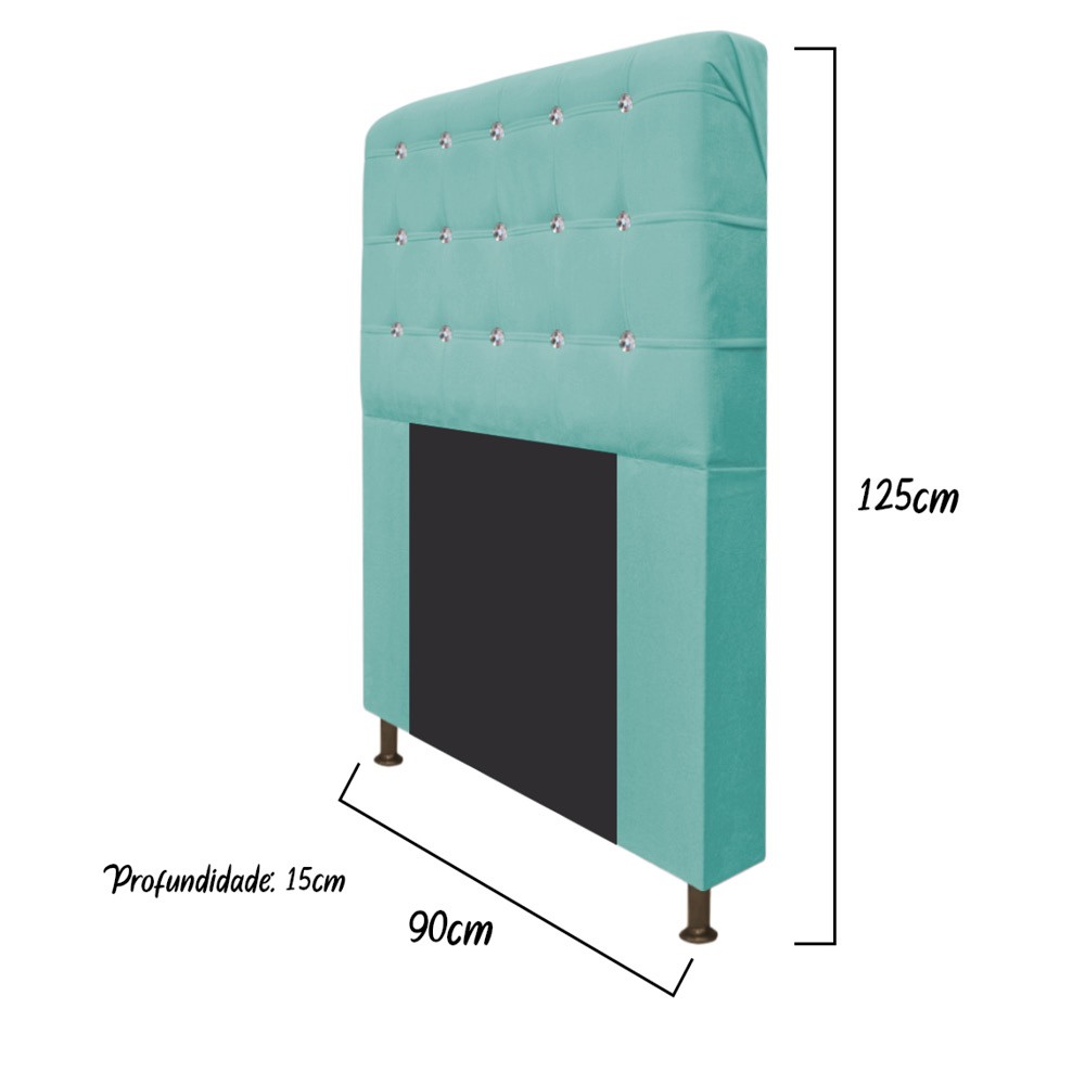 Cabeceira Estofada Dama 90 cm Solteiro Com Strass  Suede Azul Tiffany - Amarena Móveis