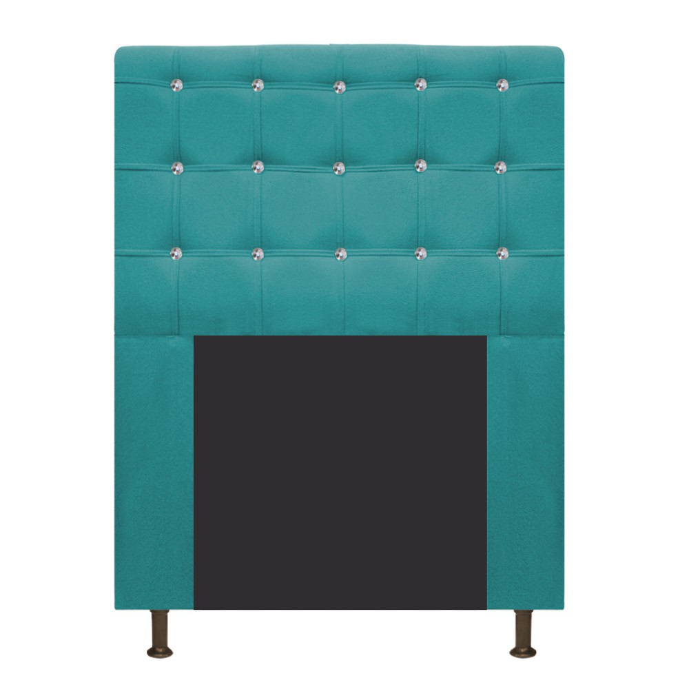 Cabeceira Estofada Dama 90 cm Solteiro Com Strass  Suede Azul Turquesa - Amarena Móveis