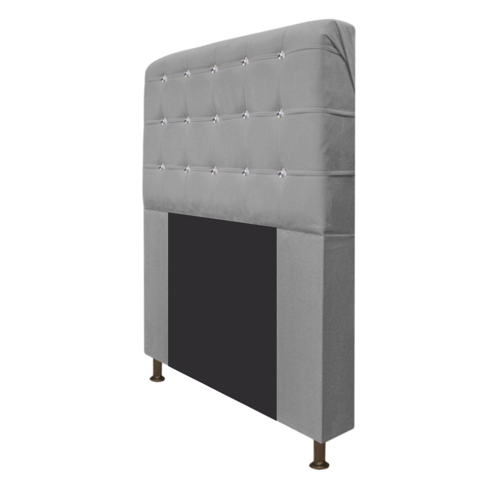 Cabeceira Estofada Dama 90 cm Solteiro Com Strass  Suede Cinza - Amarena Móveis
