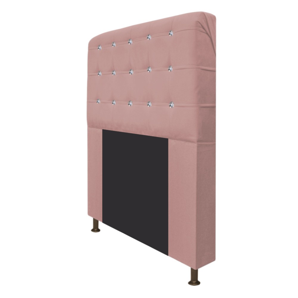 Cabeceira Estofada Dama 90 cm Solteiro Com Strass  Suede Rosê - Amarena Móveis